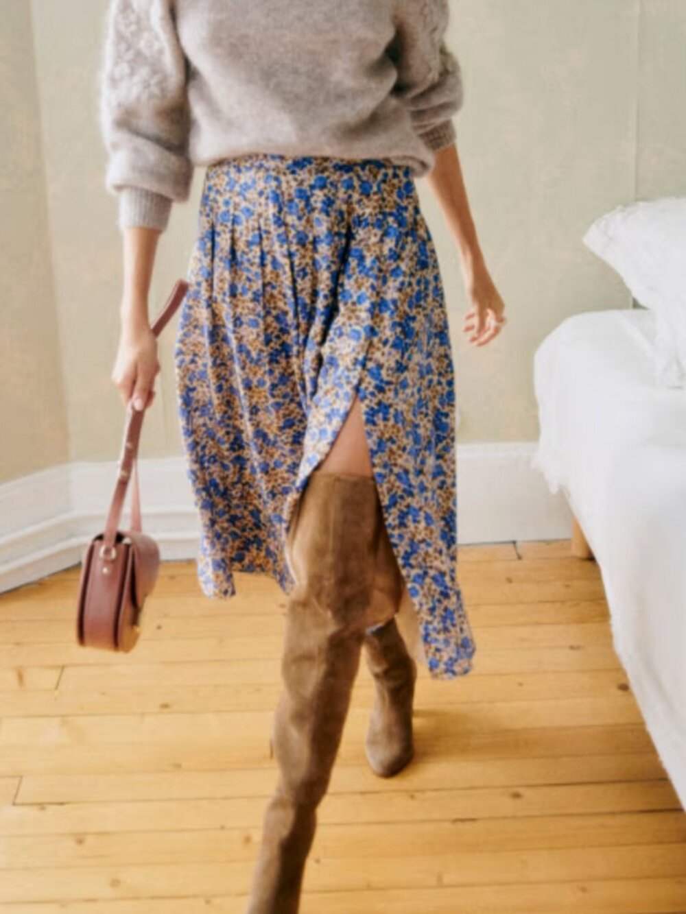 Sezane Midi Alice Skirt Blue Floral - Picture 2 of 7